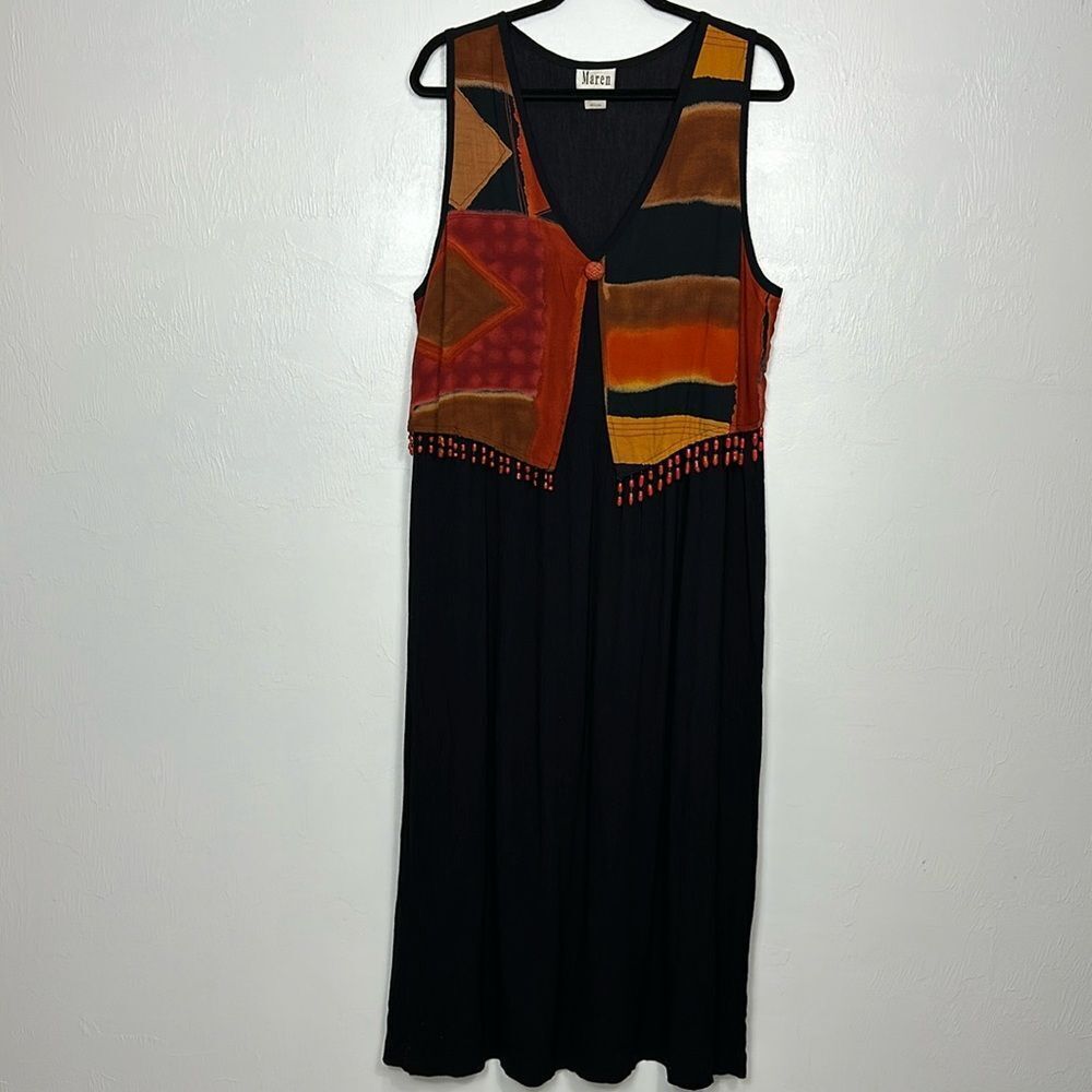 Maren Vintage Sleeveless Embellished V-neck Midi Dress Size M